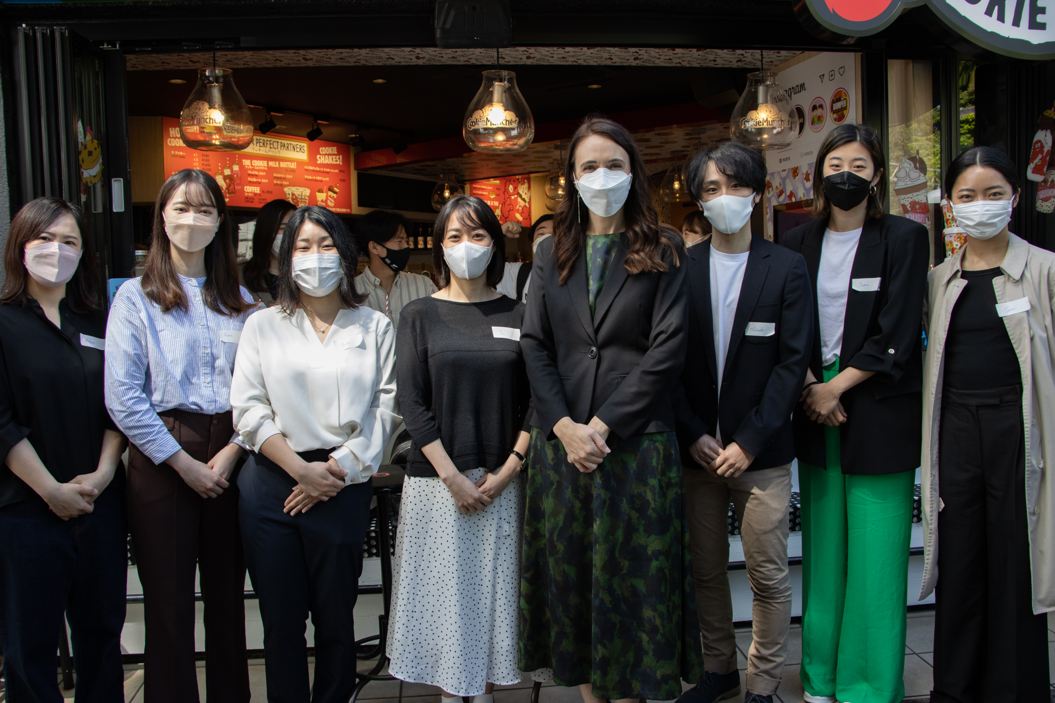 Working Holiday Visa. PM posing with students